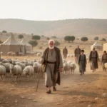 Abraham’s household traveling through the ancient landscape of Canaan