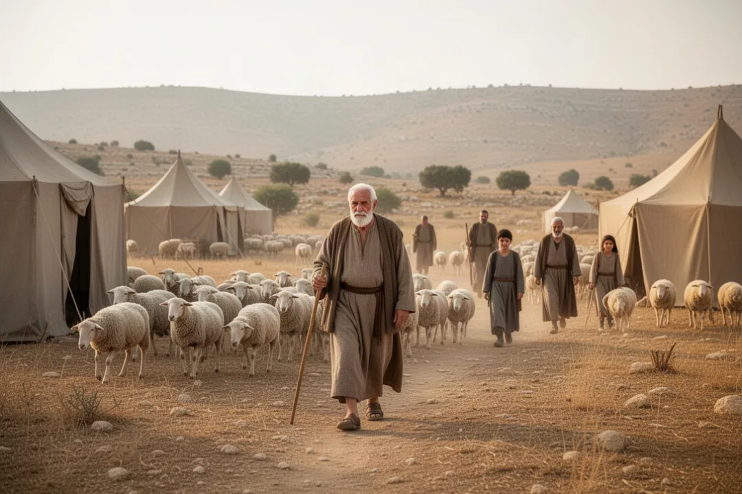 Abraham’s household traveling through the ancient landscape of Canaan