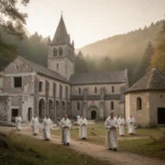 Bernard of Clairvaux: life, teachings, and lasting influence Cistercian monks walking through a quiet medieval monastery valley