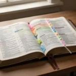Books of the Old Testament in order Open Bible with bookmarks dividing Old Testament sections