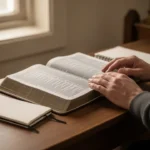 Carnal meaning: physical, worldly, and biblical uses Open Bible and notebook representing reflection on carnal desires and spiritual discipline