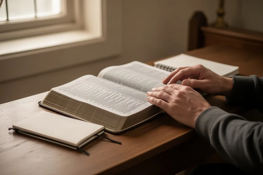 Open Bible and notebook representing reflection on carnal desires and spiritual discipline