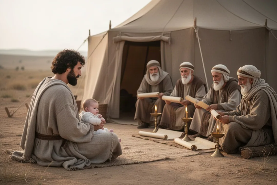 Ancient family gathering symbolizing Abraham’s covenant of circumcision