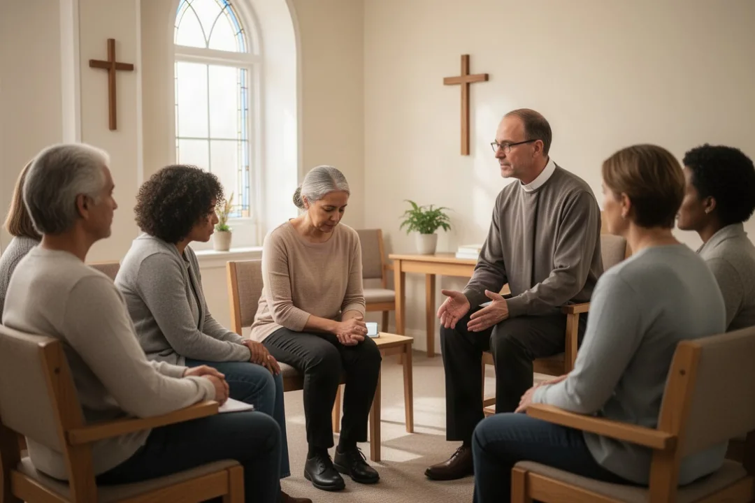 Pastor listening compassionately during a quiet deliverance counseling session