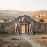 Hattusa ruins and Lion Gate among the Anatolian hills