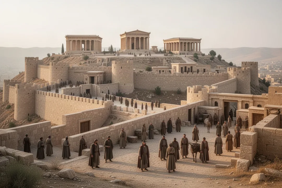Ancient Israelite hilltop city representing the divided kingdom