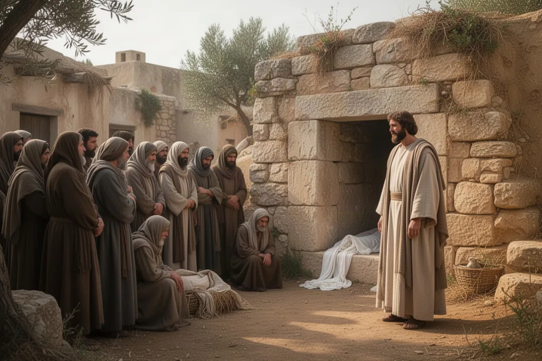 Mourners gather near Lazarus’s tomb in ancient Bethany