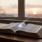 Lucifer in the Bible: meaning, passages, and Christian belief Open Bible beside dawn light and a falling star reflection