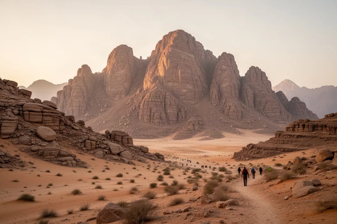Jebel Musa mountain landscape in Egypt at sunrise