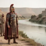 Naaman standing beside the Jordan River before his healing