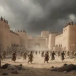 Nahum’s message: justice, judgment, and hope Ancient Nineveh under siege with distant figures fleeing the city
