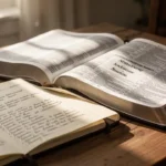 Open Bible and notebook beside a study about biblical names of God