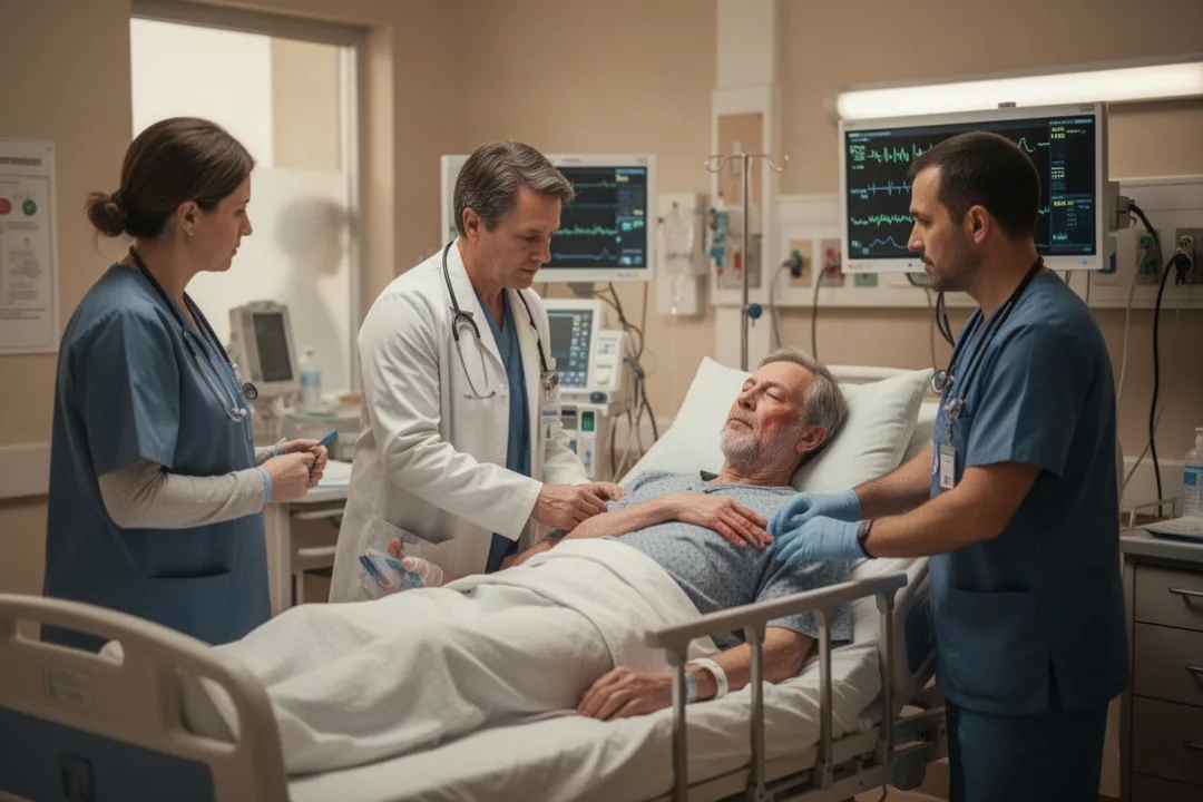 Clinicians assess sudden one-sided weakness in an emergency department