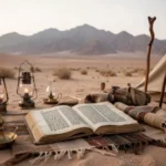 Pentateuch: The Five Books of Moses Explained Ancient manuscript and wilderness campsite representing the Pentateuch