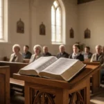 Prevenient grace: Meaning, history, and Christian practice Open Bible and congregation listening during a quiet church service