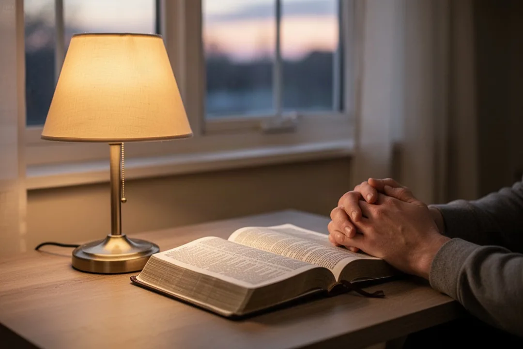 Open Bible and quiet prayer setting representing God Almighty