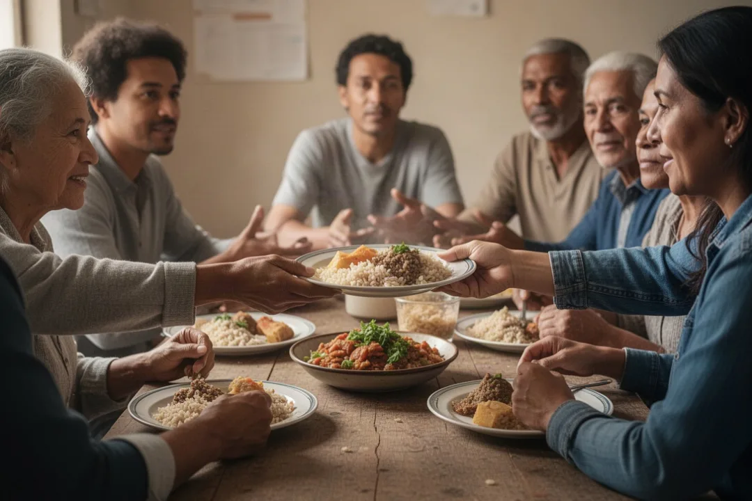 Community members practicing biblical love through hospitality and practical care
