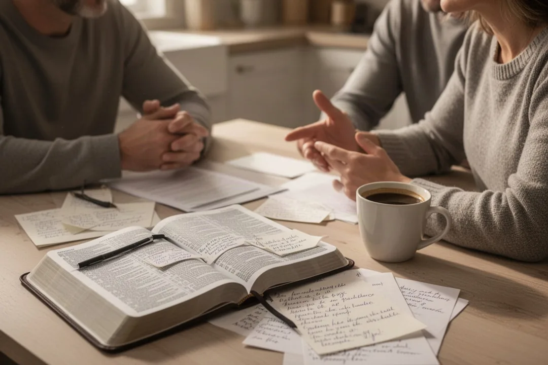 People thoughtfully seeking biblical wisdom during a difficult decision