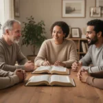 The Great Commission: meaning and practical guidance Christians studying the Bible together in a welcoming community setting