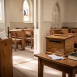 Tithes definition: What tithing means in the Bible Church offering box beside a Bible in softly lit sanctuary