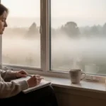 Vanity of vanities: Meaning in Ecclesiastes Person reflecting beside a misty window with notebook and coffee