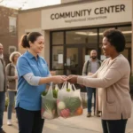 What are alms? Meaning, examples, and how to give Volunteer respectfully giving groceries to a person experiencing hardship