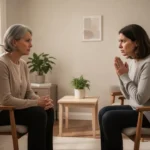 What contrite means and how to use it correctly Two adults discussing a sincere apology in a quiet counseling room