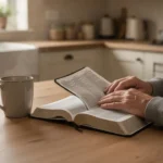 What does it mean to be a Christian? Person reading the Bible quietly at a kitchen table
