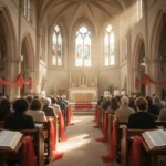 Diverse congregation worshiping together during a Pentecost service