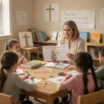 What is a catechist? Role, duties, and how to serve Catechist teaching children in a welcoming parish classroom