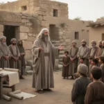 What “prophesied” means and how to use it correctly Prophet addressing a community near an ancient stone settlement
