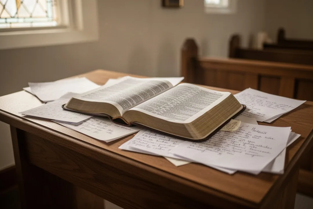 Open Bible and notes representing reflection on the second commandment