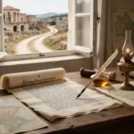 Who wrote the book of Acts? Ancient writing desk representing Luke composing the book of Acts